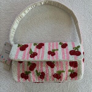 Viral TikTok Beaded Cherry Bag Pink Stripe Fruit Shoulder Bag NWT